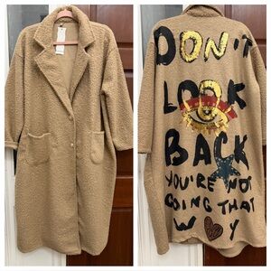 ShopEvelynne Tan Teddy Jacket with Graphic Design